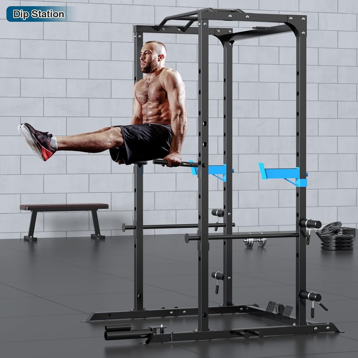 Heavy Duty Power Cage Squat Rack 1000lb Home Gym Carbon Steel Black