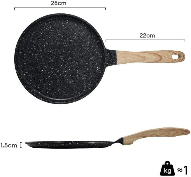 Non-Stick 28cm Pancake Pan | Granite Crepe Skillet Induction Safe Grey