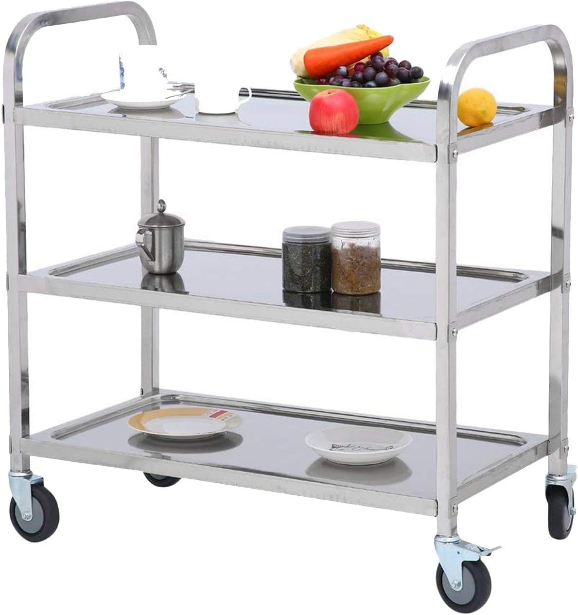 Large Stainless Steel Kitchen Trolley on Wheels 3 Tier Heavy Duty Storage