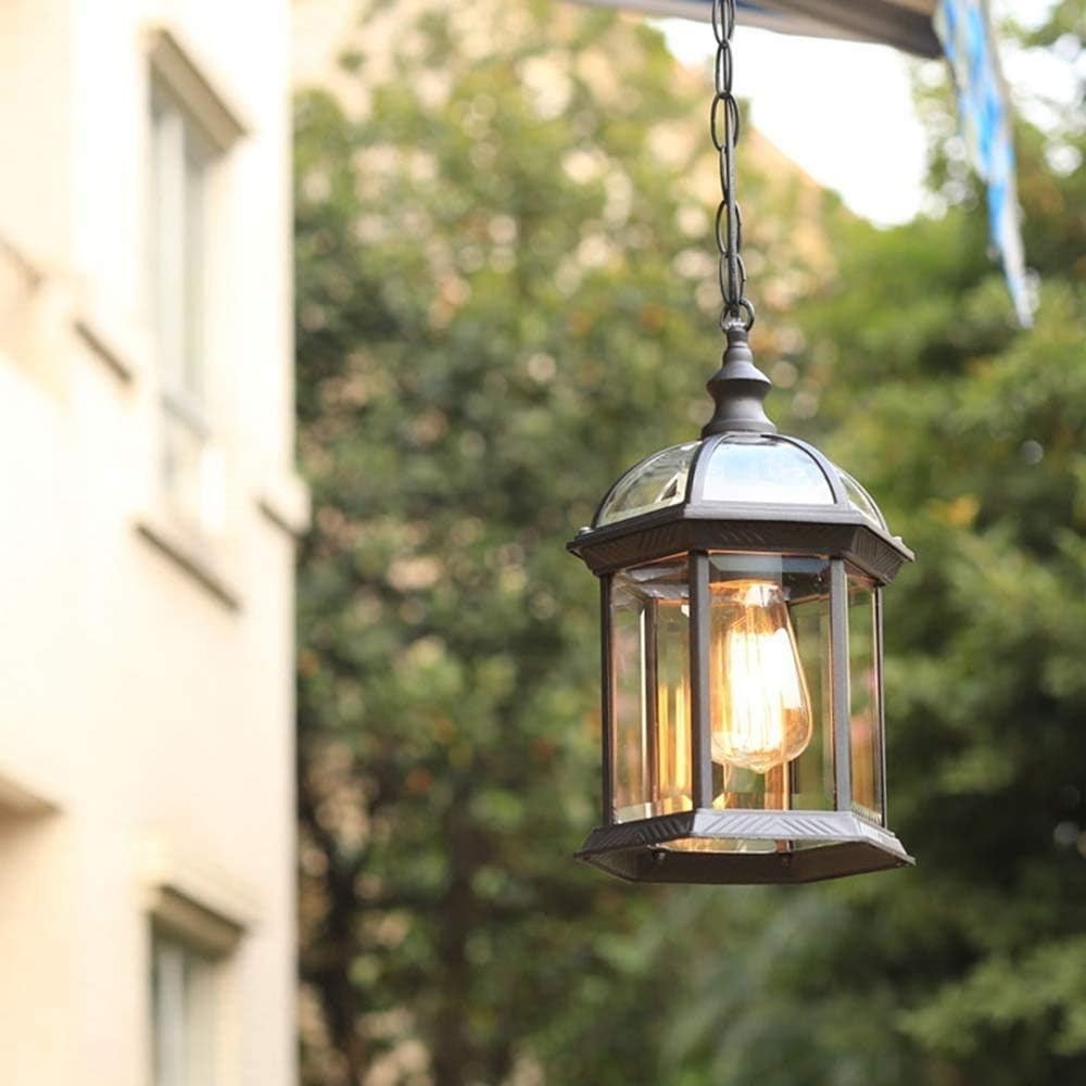 Retro Black Outdoor Hanging Lantern – IP23 E27 Pendant, Adjustable