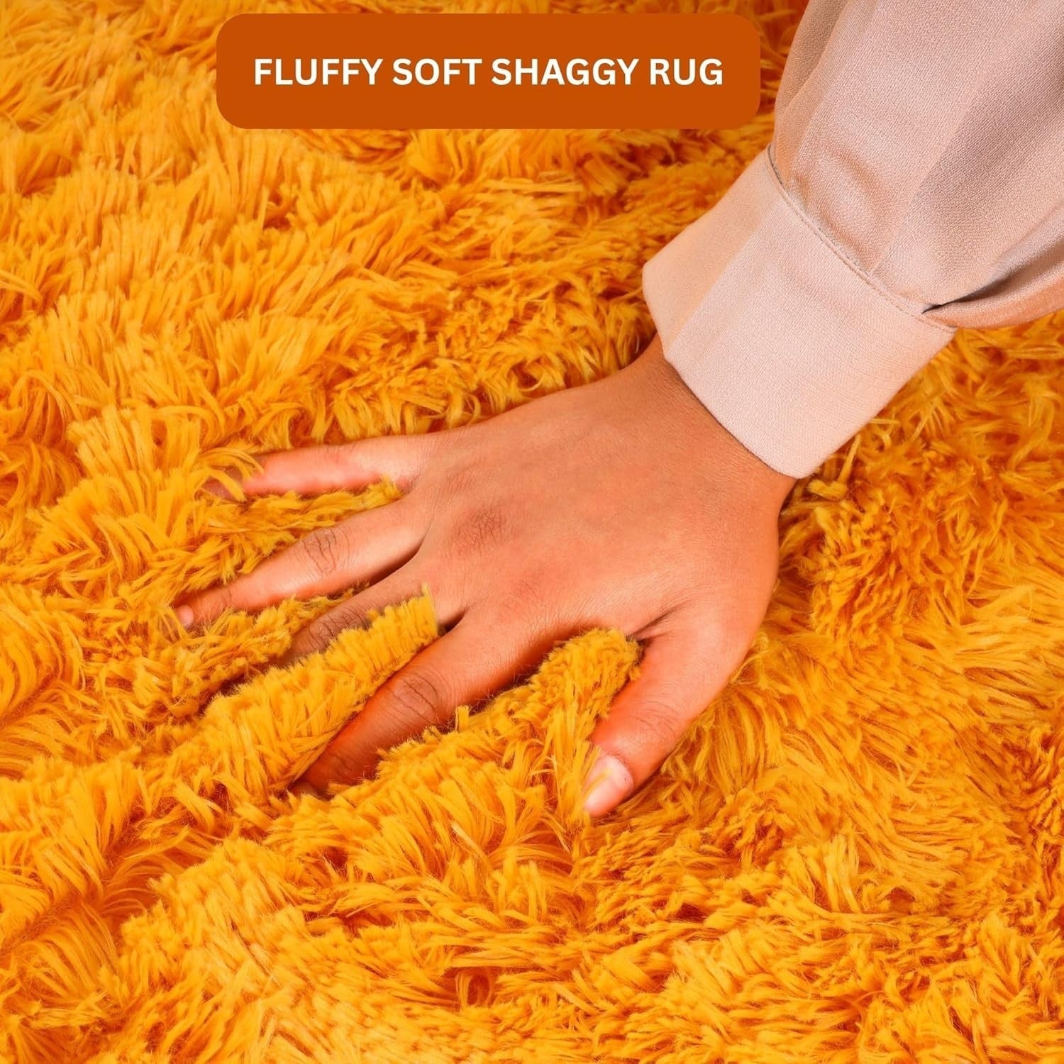 Large Shaggy Rug 200x290cm Ochre Soft Fluffy Thick Pile Non Slip Bedroom Carpet