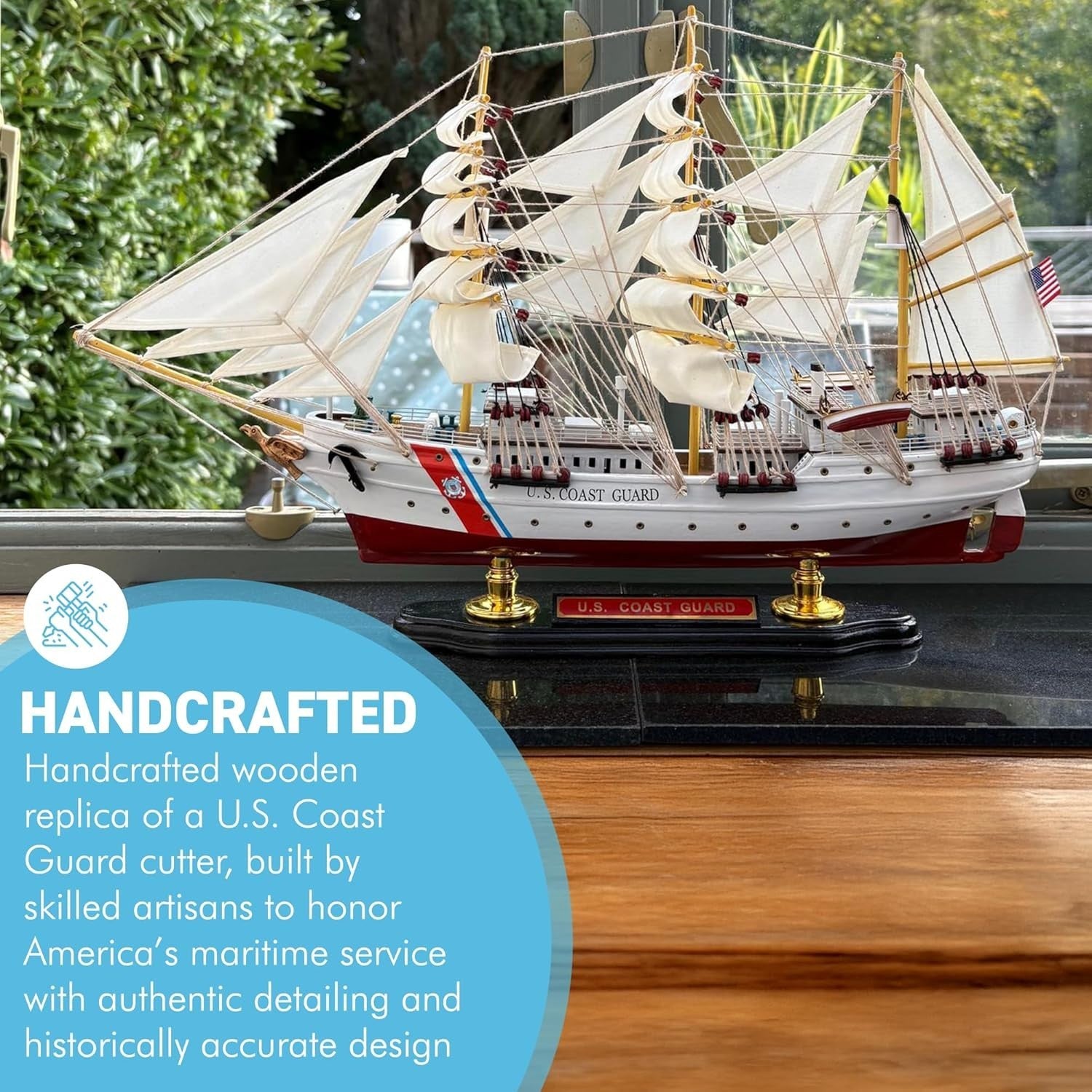 Wooden Coast Guard Cutter Ship Model 51cm Nautical Display Replica Ornament