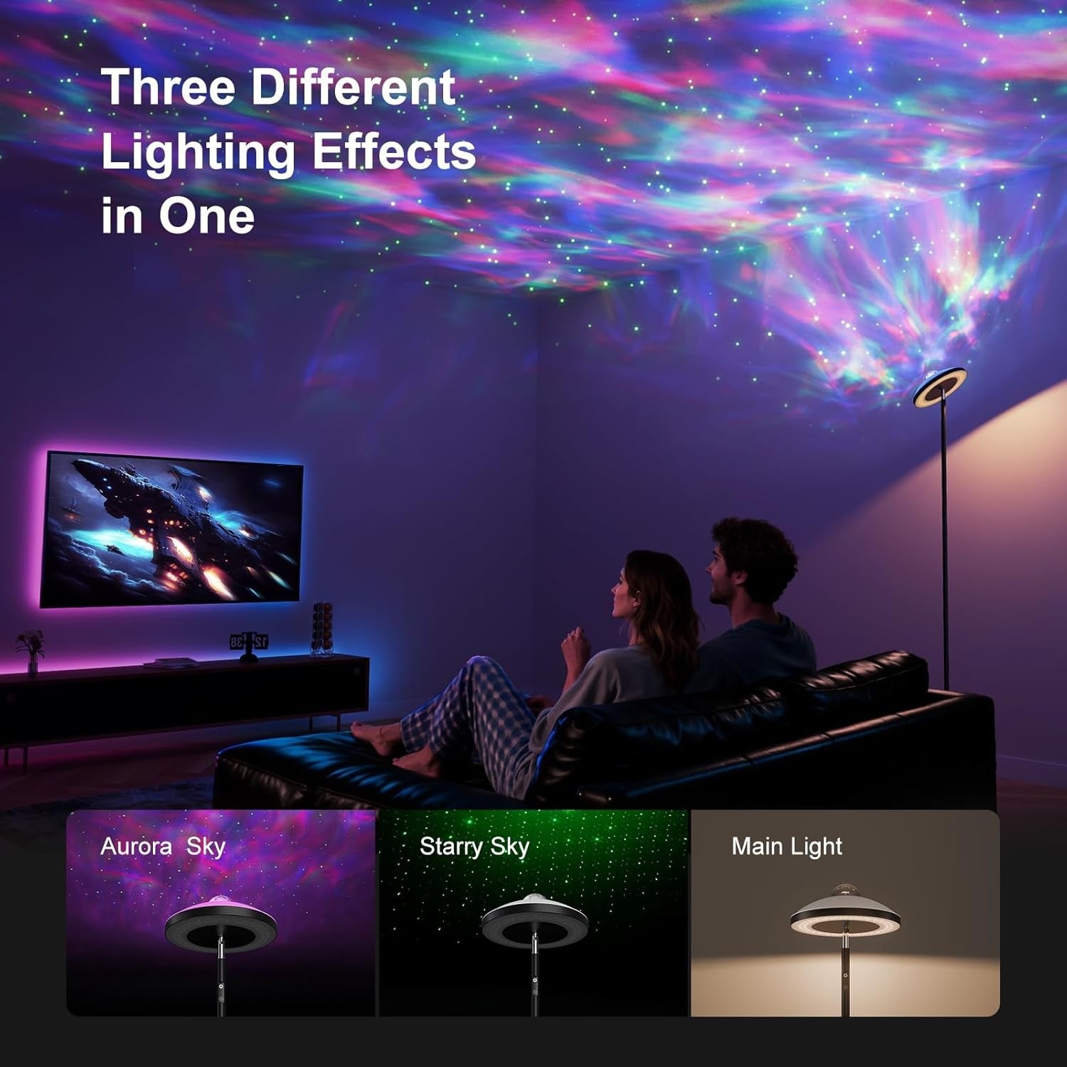 LED Uplighter Floor Lamp Aurora Projector Remote Touch Dimmable Mood Light