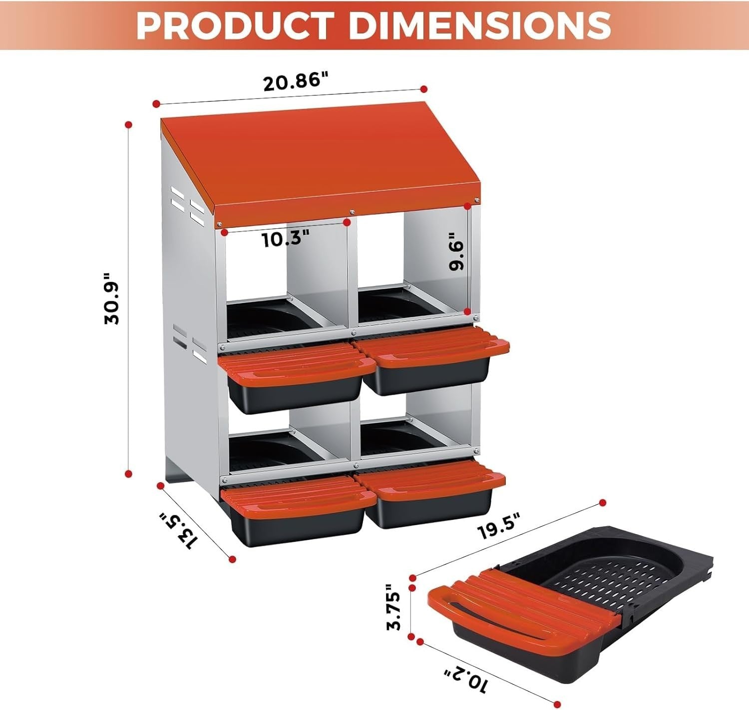 4 Chamber 2 Tier Chicken Nesting Box Steel Pull Out Tray