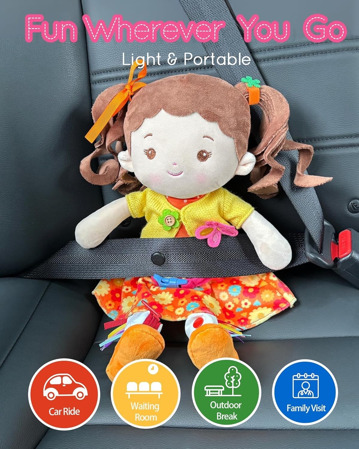 Busy Montessori Plush Doll 16in Learning Sensory Toy for Toddlers