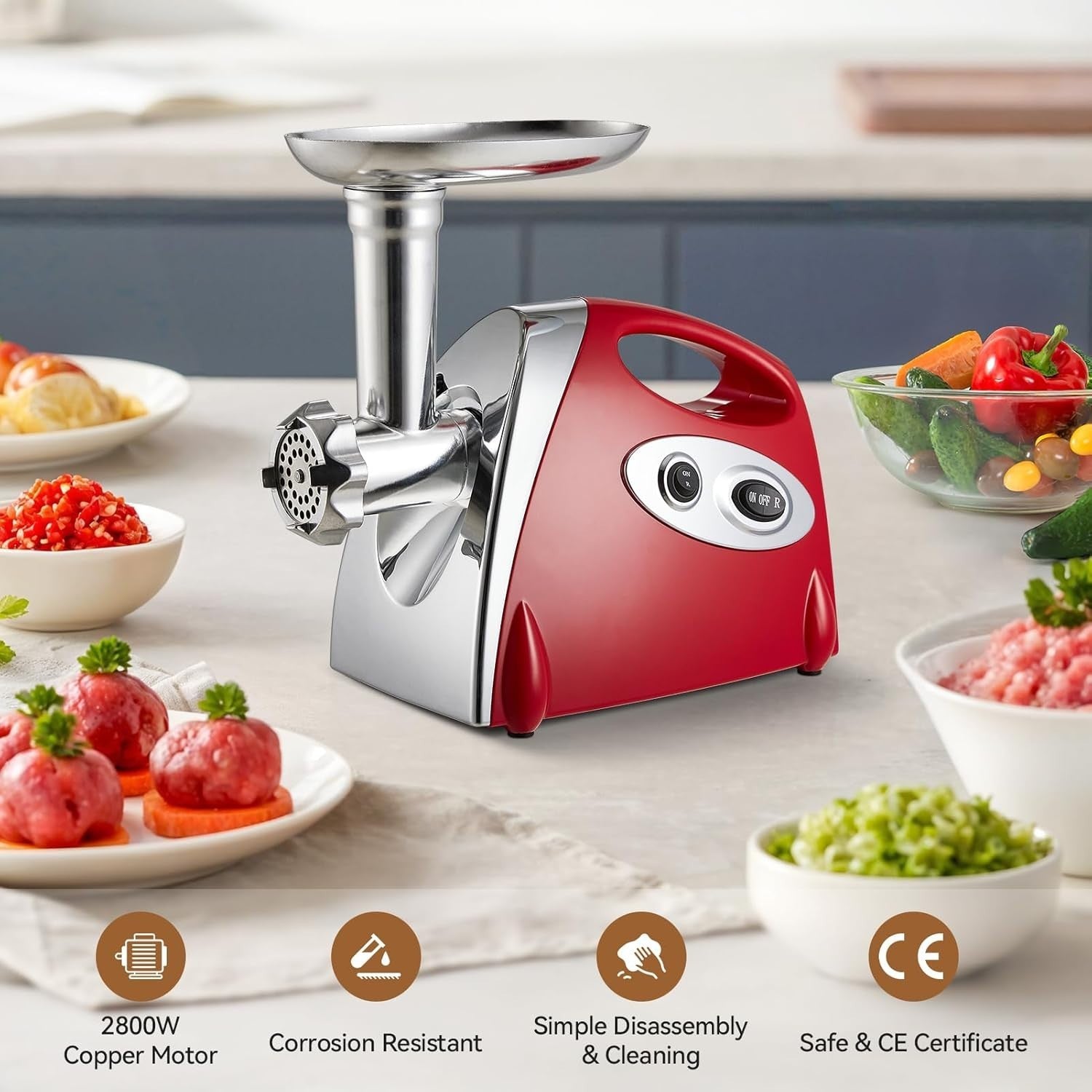 2800W Electric Meat Grinder Meat Mincer Sausage Maker 3 Steel Plates Red