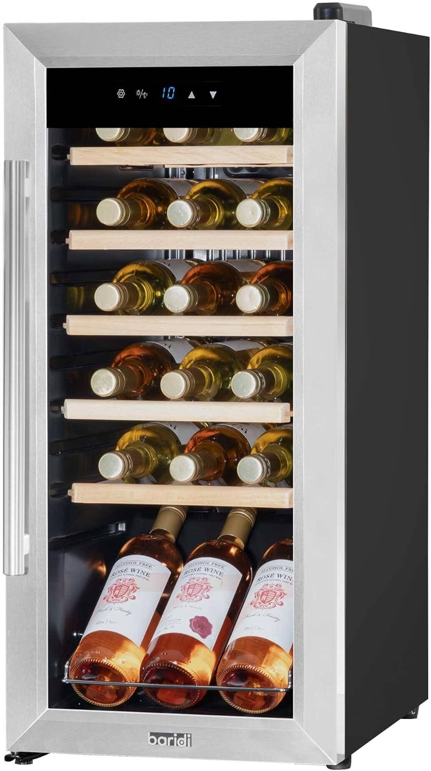 18 Bottle Wine Cooler Fridge Touch Control LED Glass Door Stainless Steel