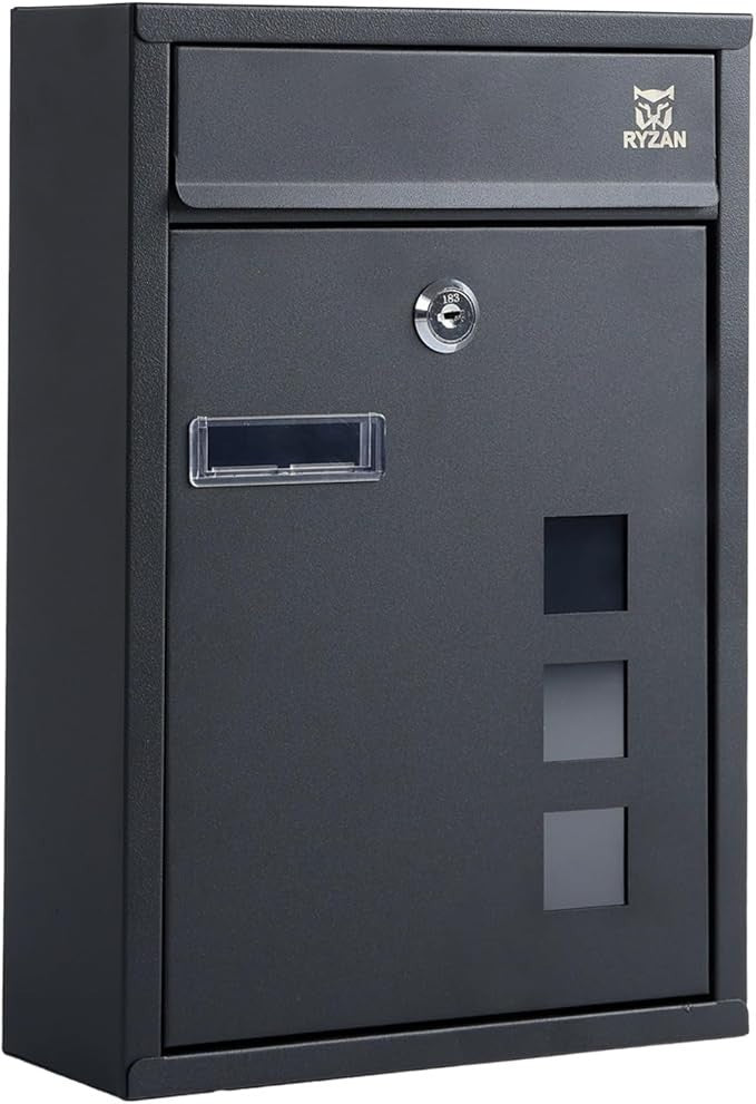 Lockable Wall Mounted Mailbox Outdoor Post Box Waterproof Steel 8.5x21.5x32cm