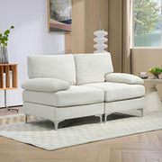 Cream 2 Seater Sofa Chenille Fabric Couch with Cushions Metal Legs Modern