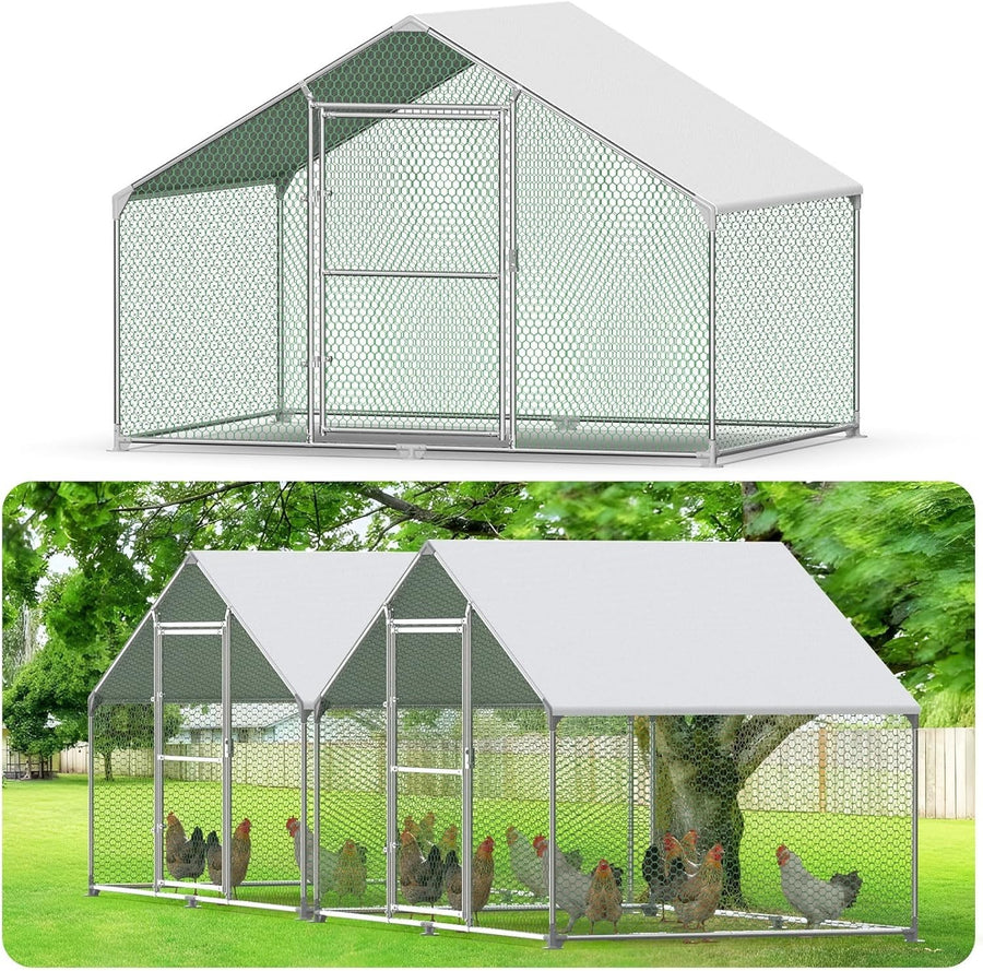 Walk In Chicken Coop 3x2x2m Galvanised Steel Run PE Roof