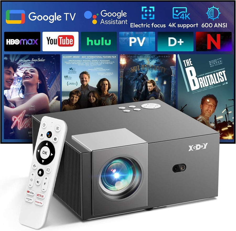 1080P Smart Projector 600 ANSI 4K Google TV WiFi Bluetooth