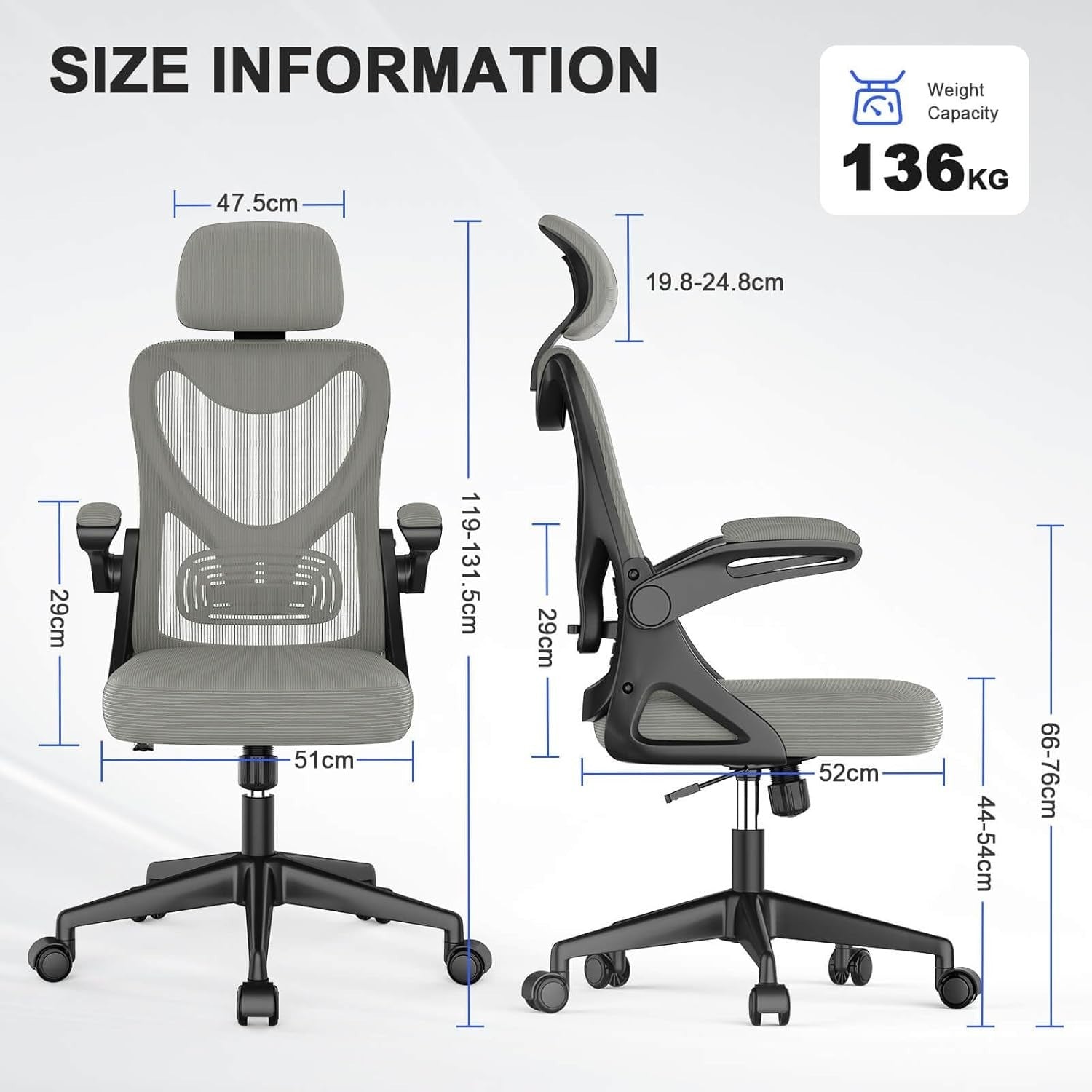 Ergonomic High Back Mesh Office Chair Adjustable Lumbar Headrest Flip-Up Arms