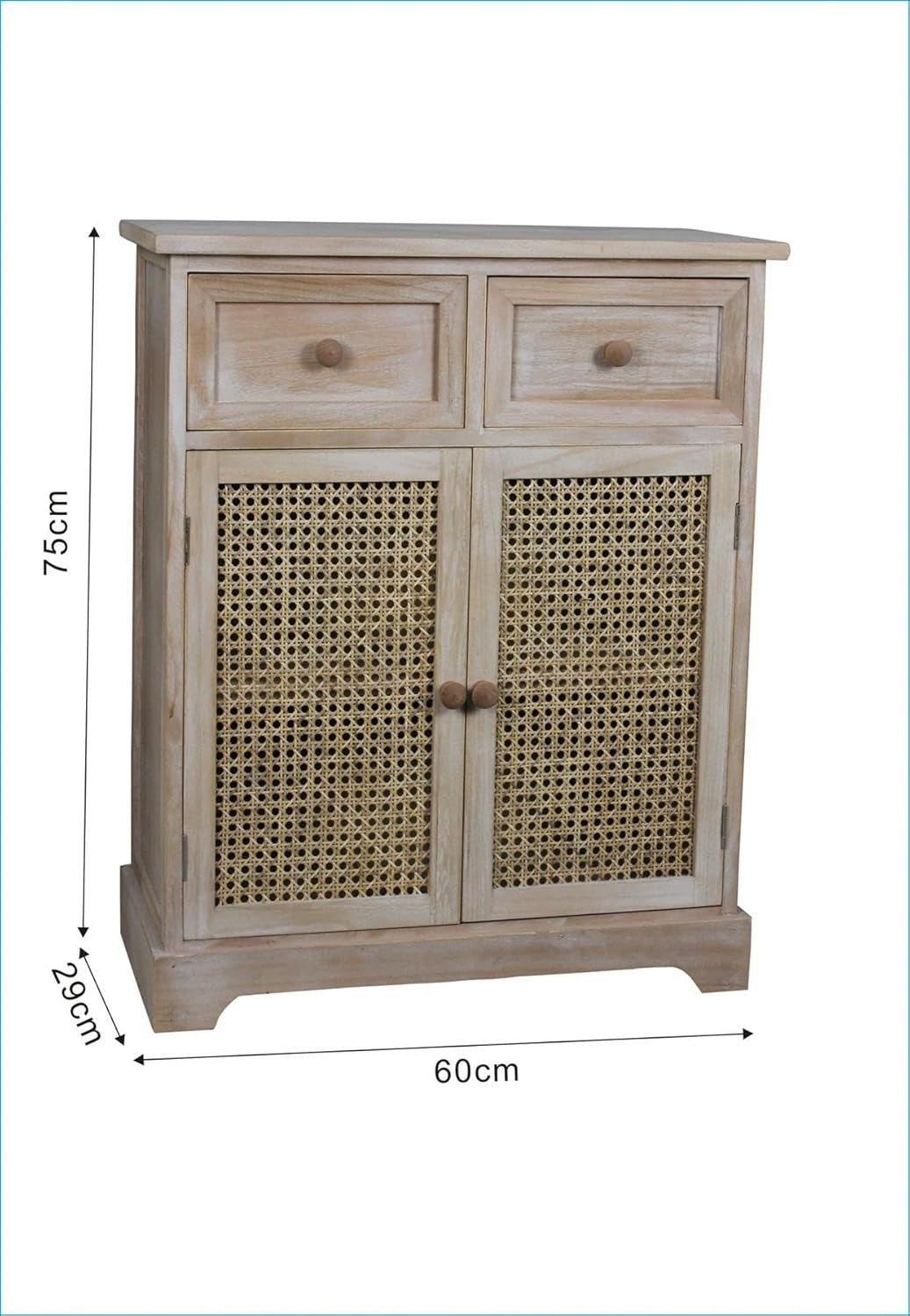 Solid Wood Rattan Sideboard Cabinet 2 Drawers Cupboard Storage Unit
