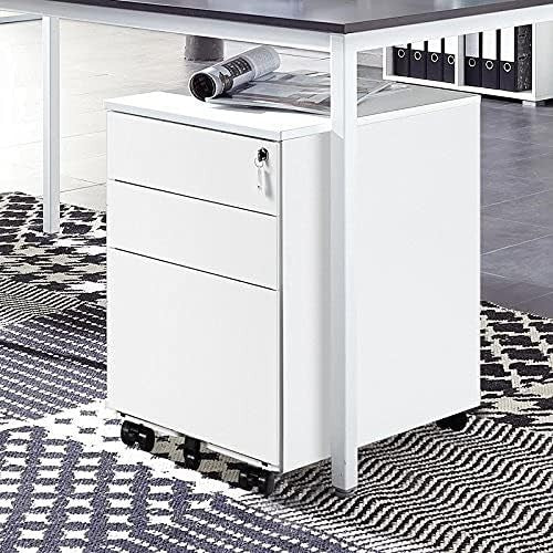 Metal Mobile Filing Cabinet 3 Drawer Lockable A4 Letter Files on Wheels