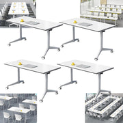 Set of 4 Foldable Conference Tables 120×60cm w/ Wheels – Mobile Training Desk