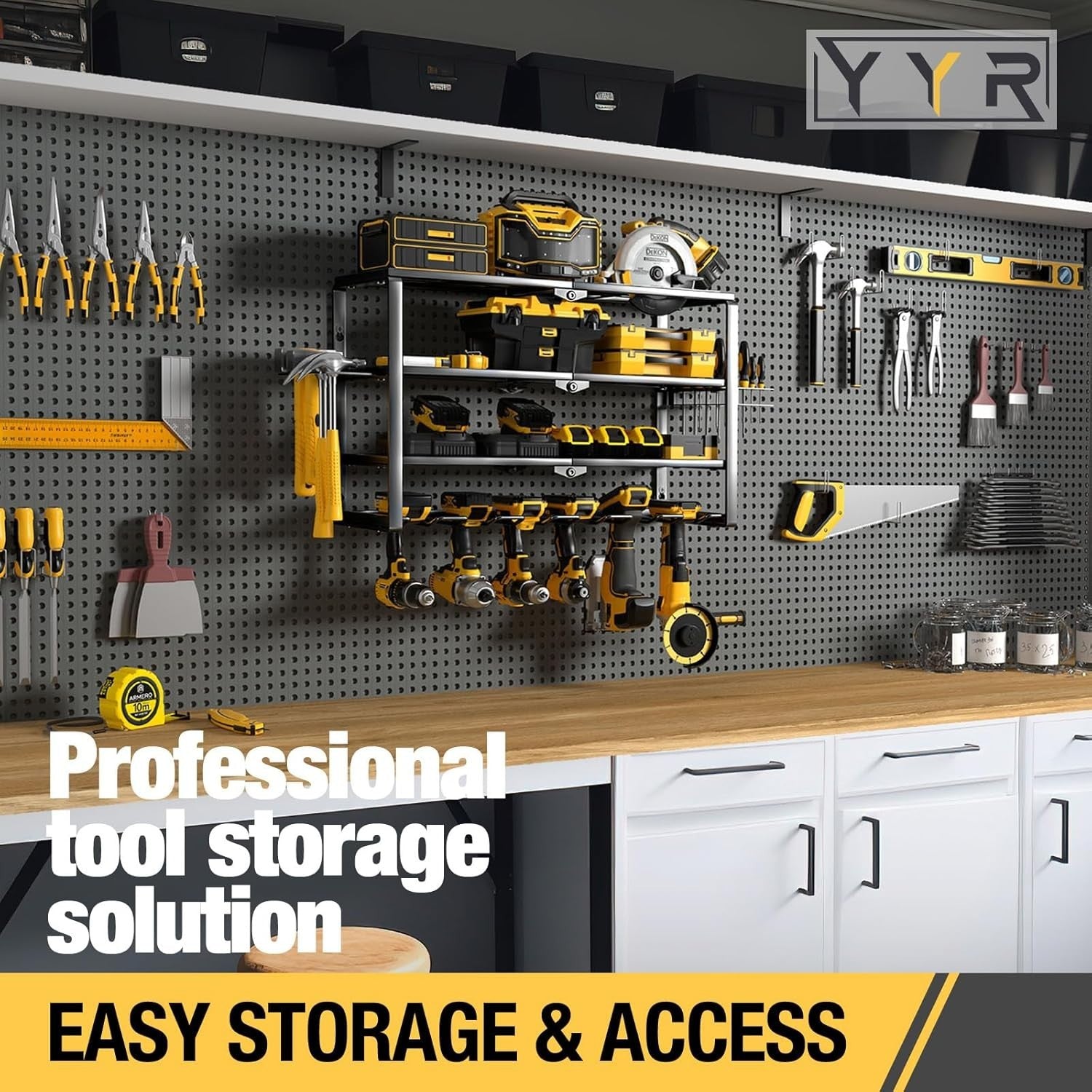 Power Tool Organizer Wall Mount 4-Layer Drill Rack Battery Tools Holder 62.2cm