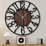 80cm Large Wall Clock Silent Black Arabic Wood Retro Loft Office Decor