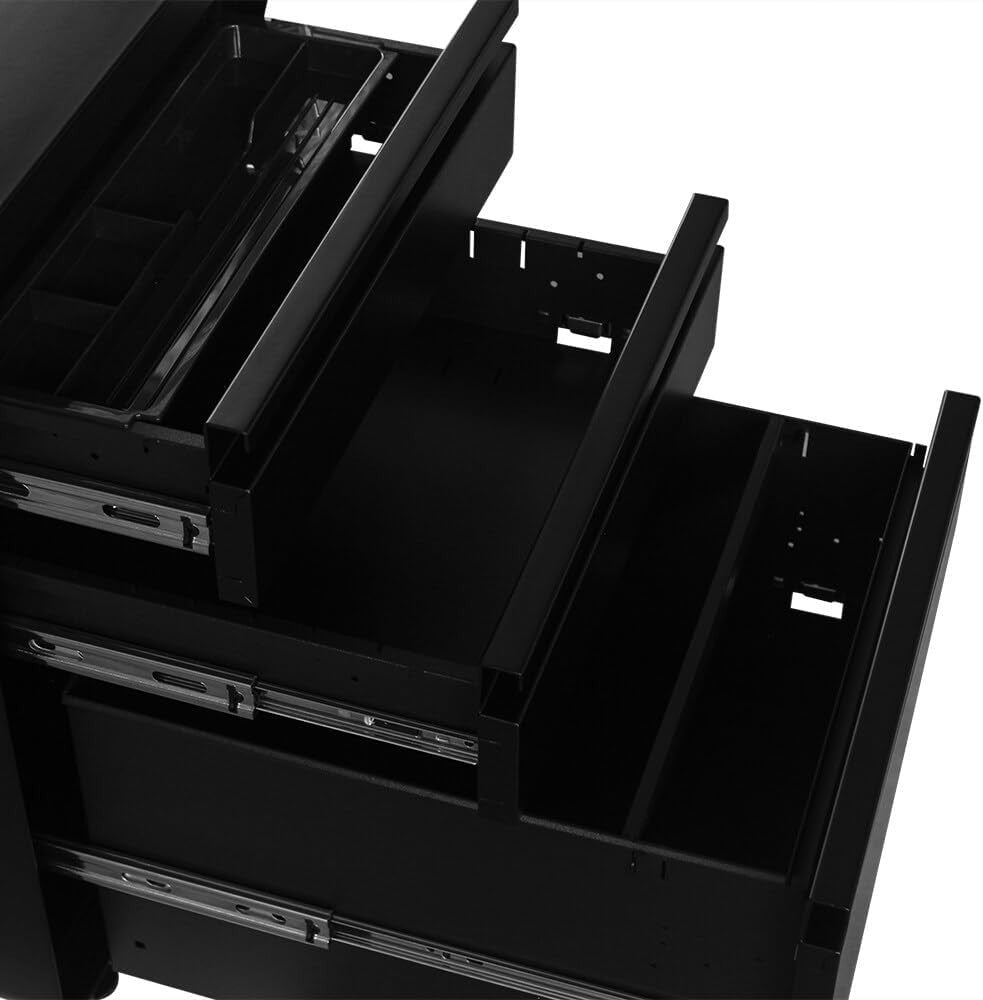 Black Mobile Metal Filing Cabinet 3 Drawer Printer Stand