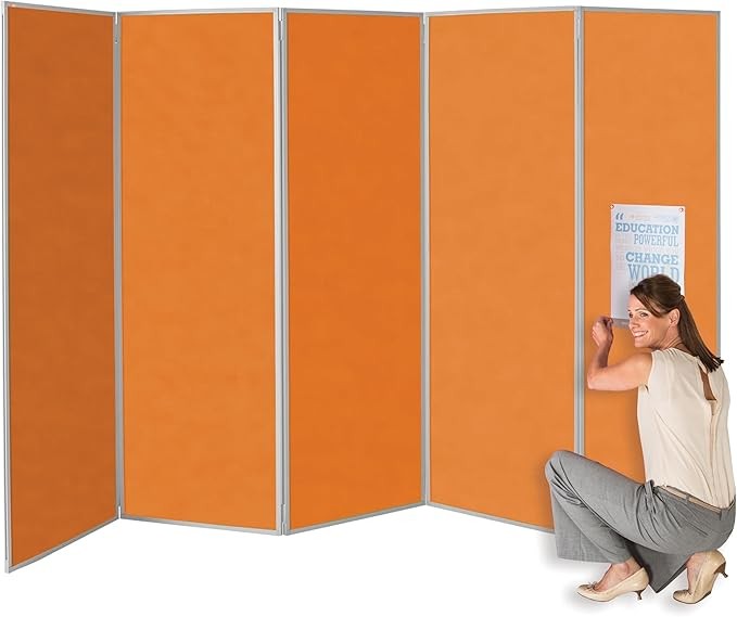 Orange 5-Panel Folding Room Divider 180×300cm | Office & School Partition