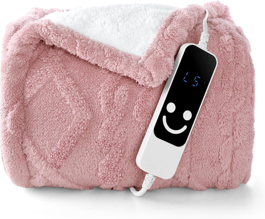 Electric Heated Throw Blanket Pink Sherpa Fleece 5 Heat Levels Auto Off 127x152c