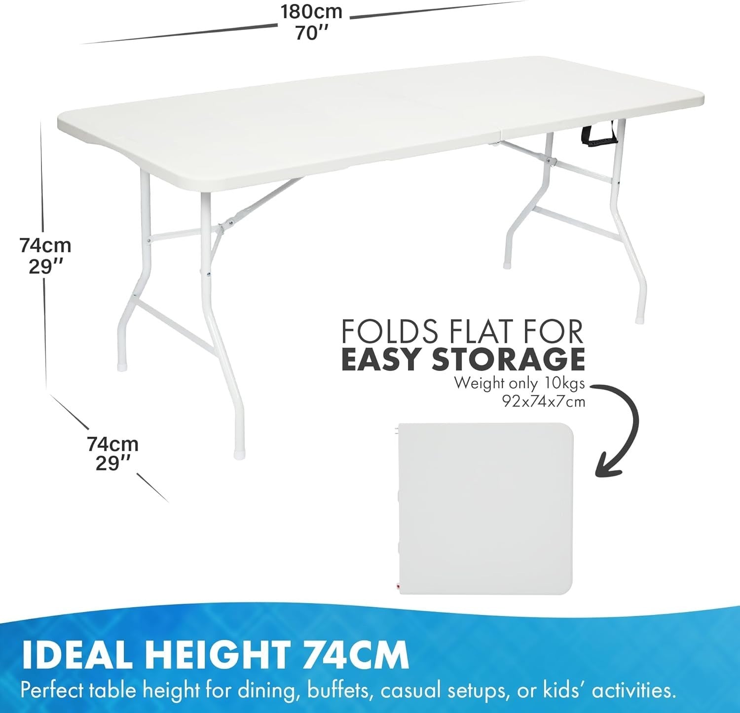 6ft Folding Table with 2 Premium Chairs White Indoor Outdoor Set