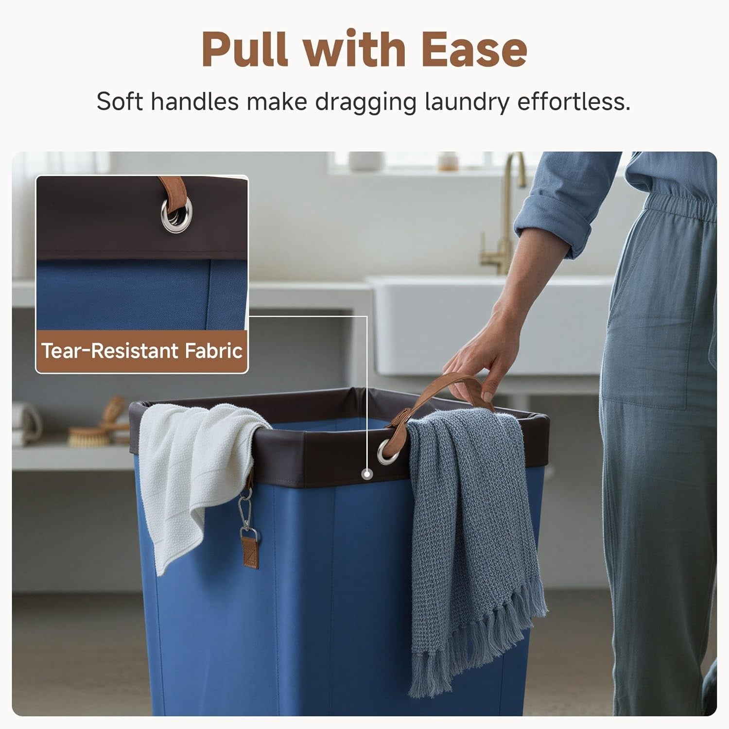 160L Heavy Duty Laundry Hamper with Wheels | Large Rolling Clothes Basket Blue