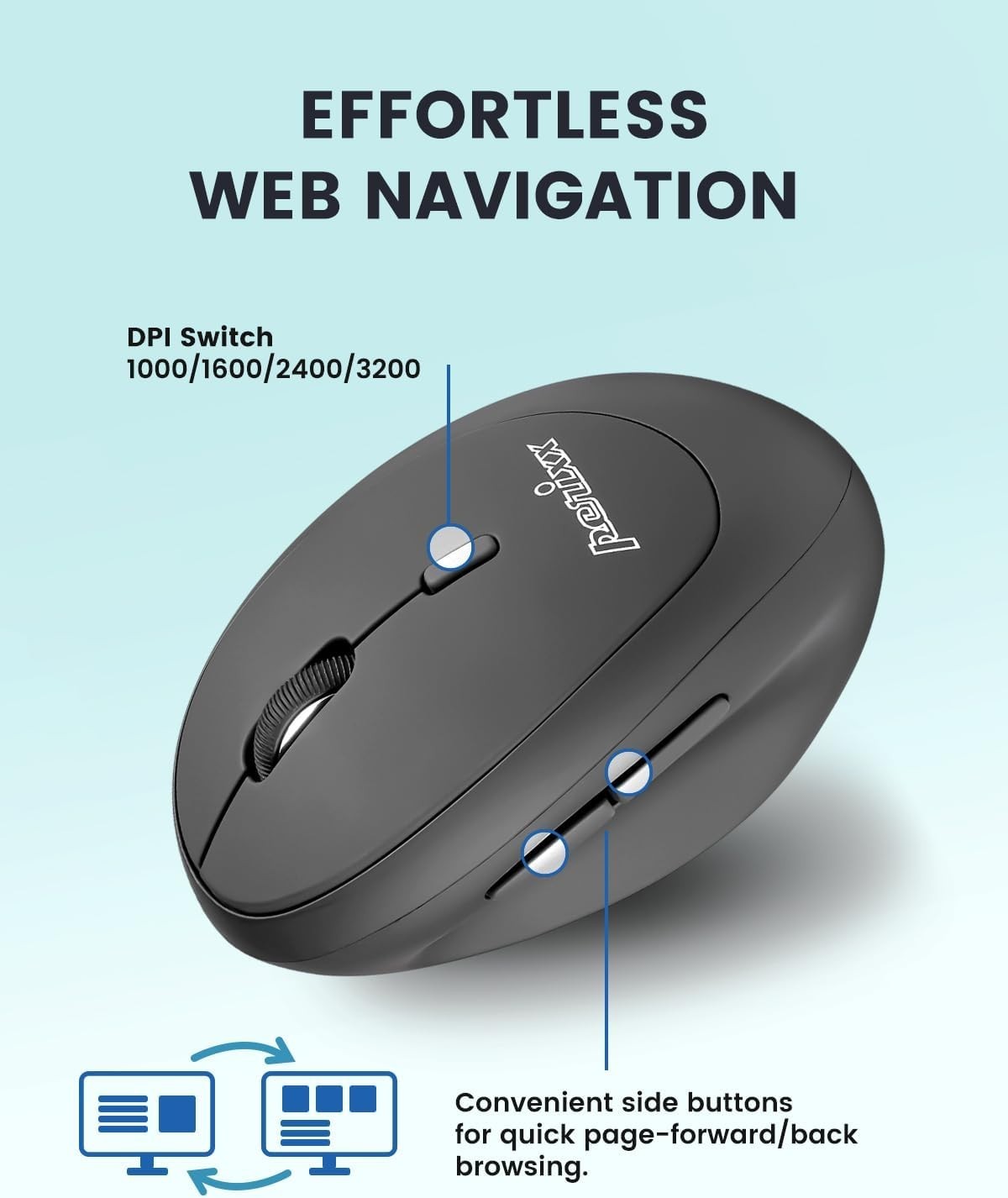 Ergonomic Vertical Mouse Wireless Rechargeable 3200 DPI RGB Dock