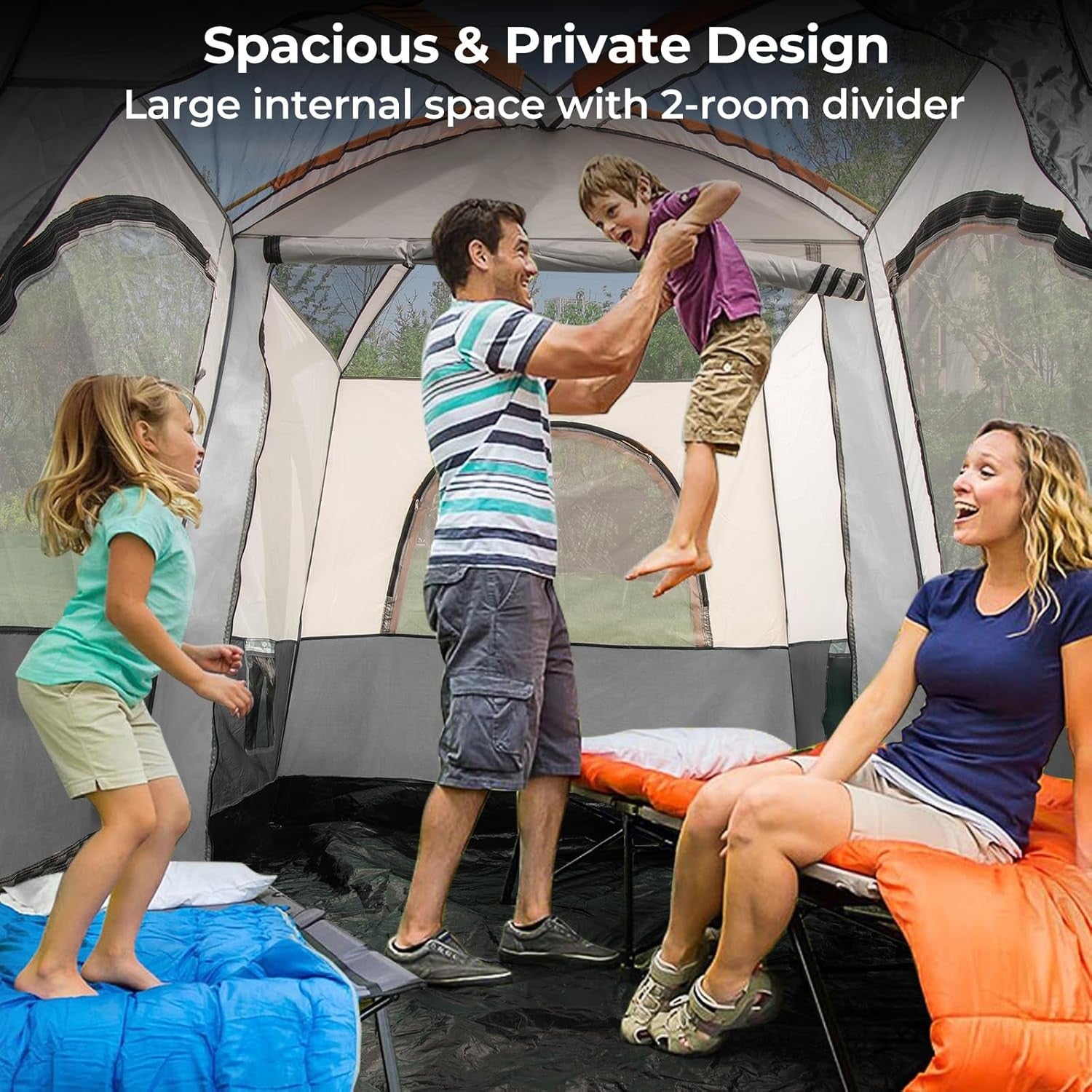 Spacious 4-6 Person Camping Tent Waterproof Rainfly Mesh Windows
