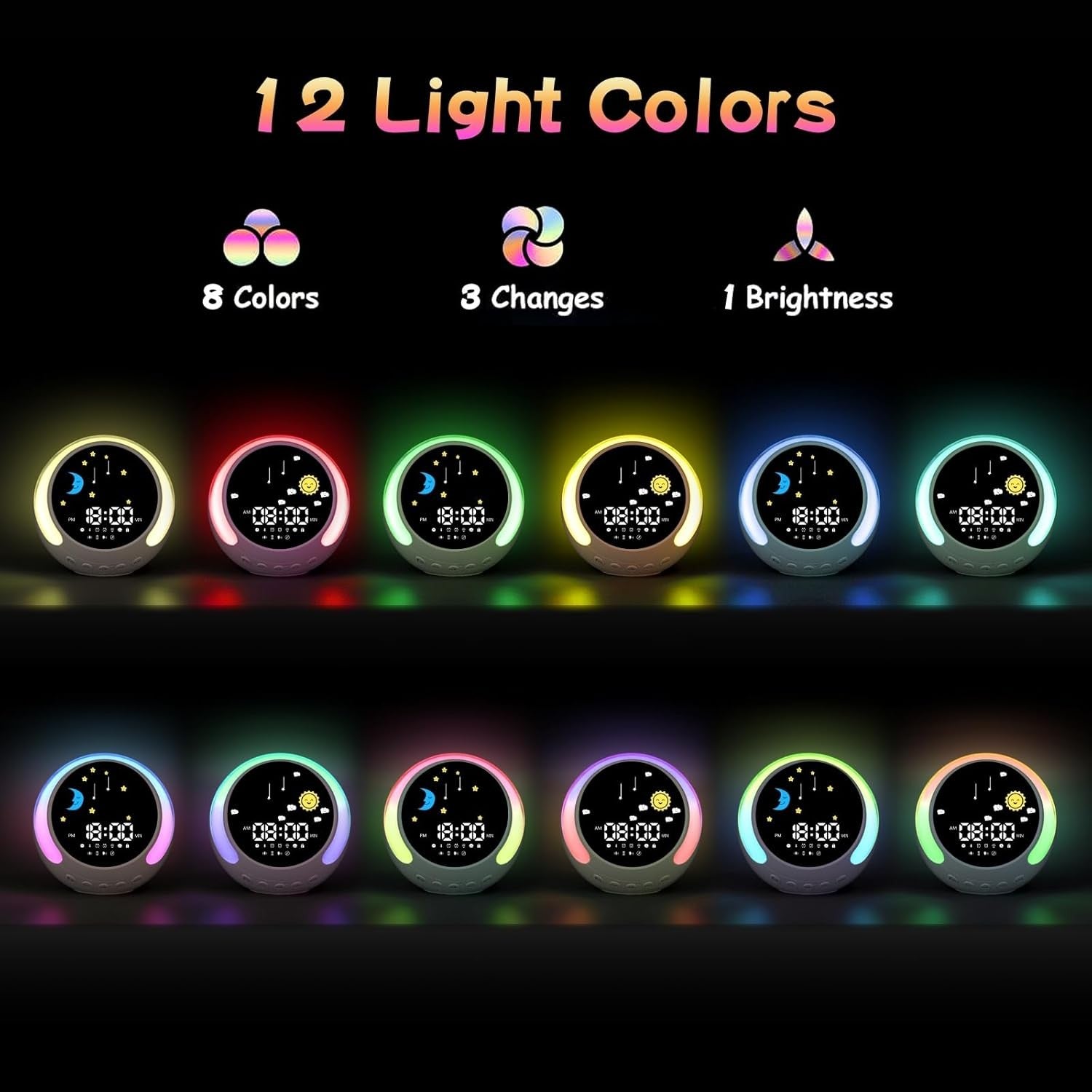 Kids Sleep Trainer Alarm Clock Bluetooth RGB Night Light OK to Wake Sunrise