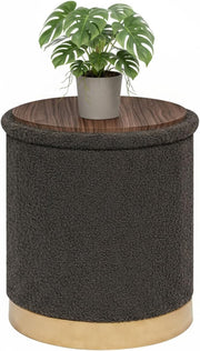Grey Boucle Large Round Storage Ottoman Foldable Footrest with Tray Lid