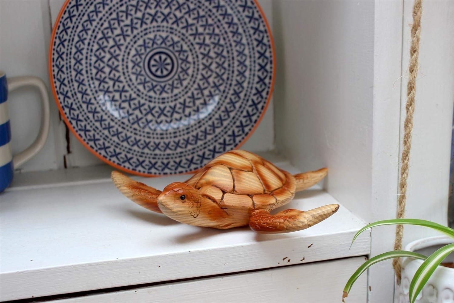 Nautical Wood Effect Turtle Ornament 18cm • Coastal Sea Life Decor