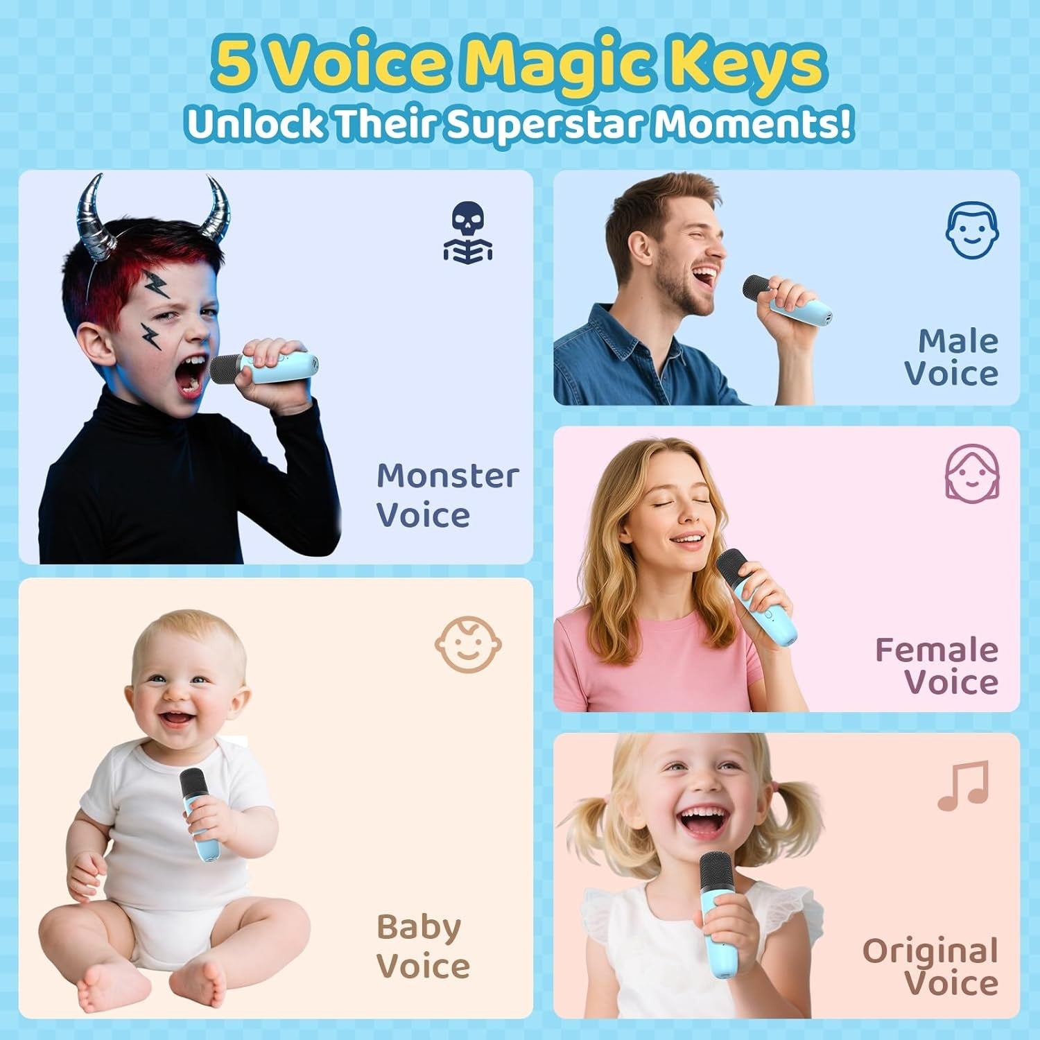 Kids Karaoke Machine with 2 Mics Lights Bluetooth Speaker
