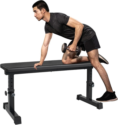 Adjustable Height Flat Weight Bench 440lb Compact Home Gym Trainer