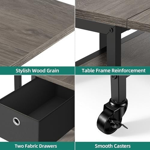 Grey Oak Folding Dining Table Drop Leaf Mobile with Storage 120cm