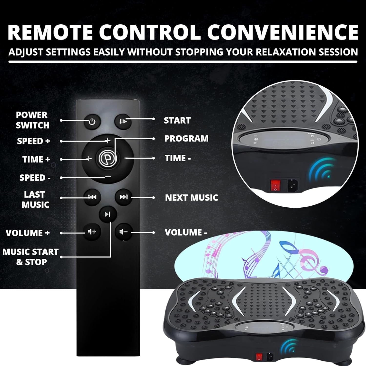 Black Vibration Plate Exercise Machine Full Body Workout 99 Levels
