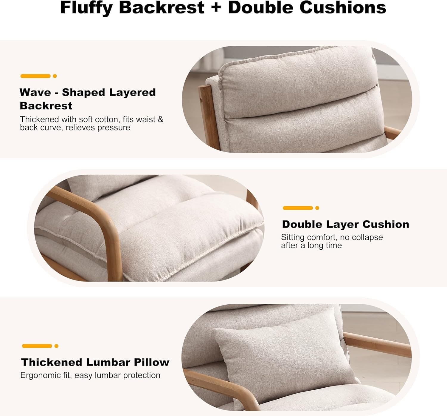 Modern Accent Armchair with Lumbar Pillow Wood Frame Beige