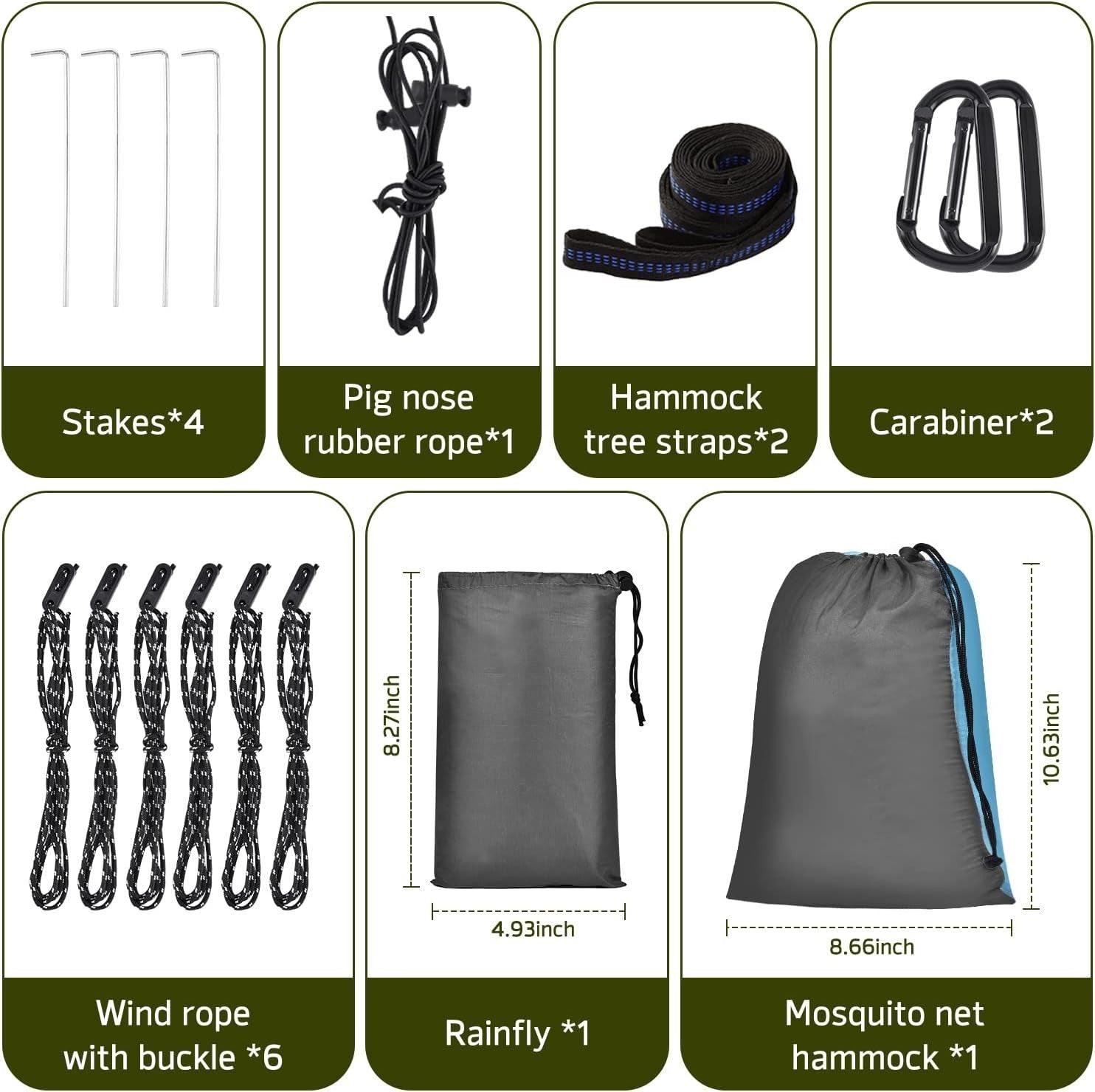 Portable Camping Hammock with Mosquito Net & Rain Fly, 290x140 cm, 200kg Load