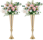 Gold Trumpet Vase Set 55.5cm Tall Metal Wedding Table Centrepieces 2pcs