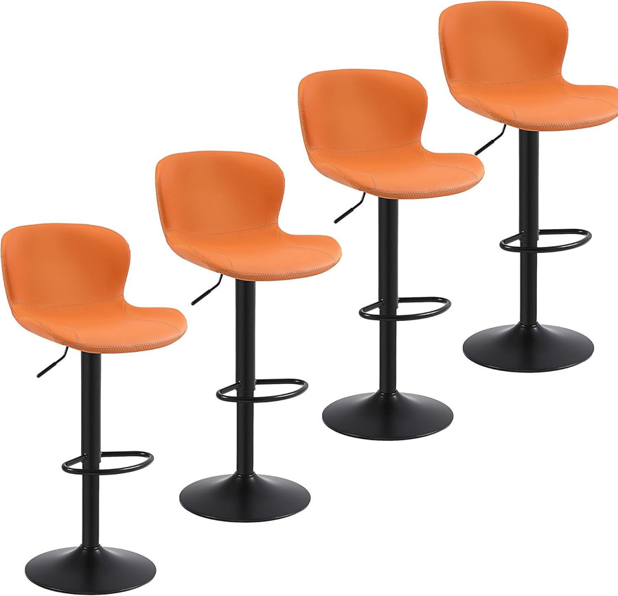 Orange PU Leather Bar Stools Set of 4 | Adjustable Swivel Counter Chairs