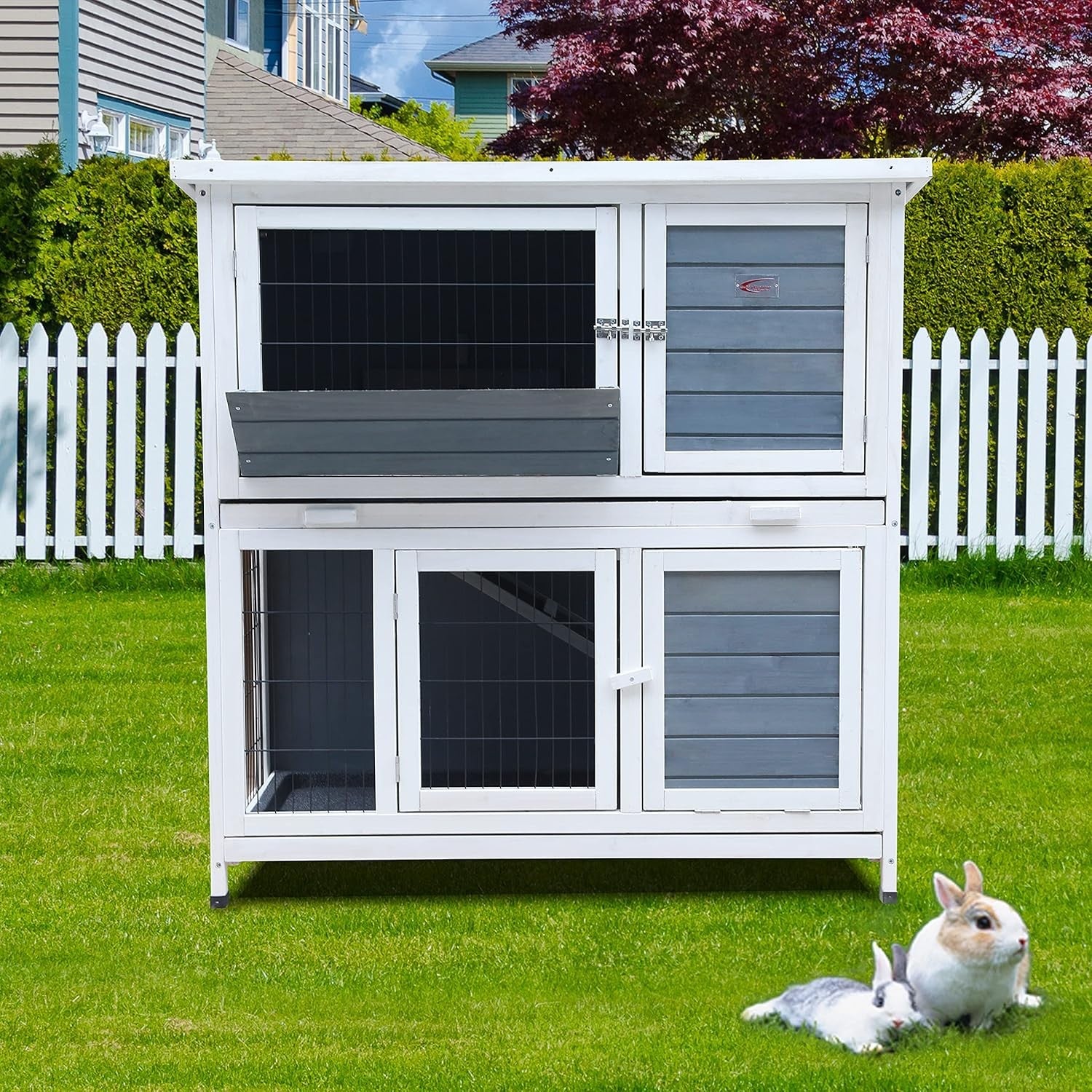 Large 2 Tier Rabbit Hutch with Cover Double Decker Cage Ramp Trays