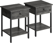 Set of 2 Grey Bedside Tables with Drawer & Shelf, Modern Storage Nightstands