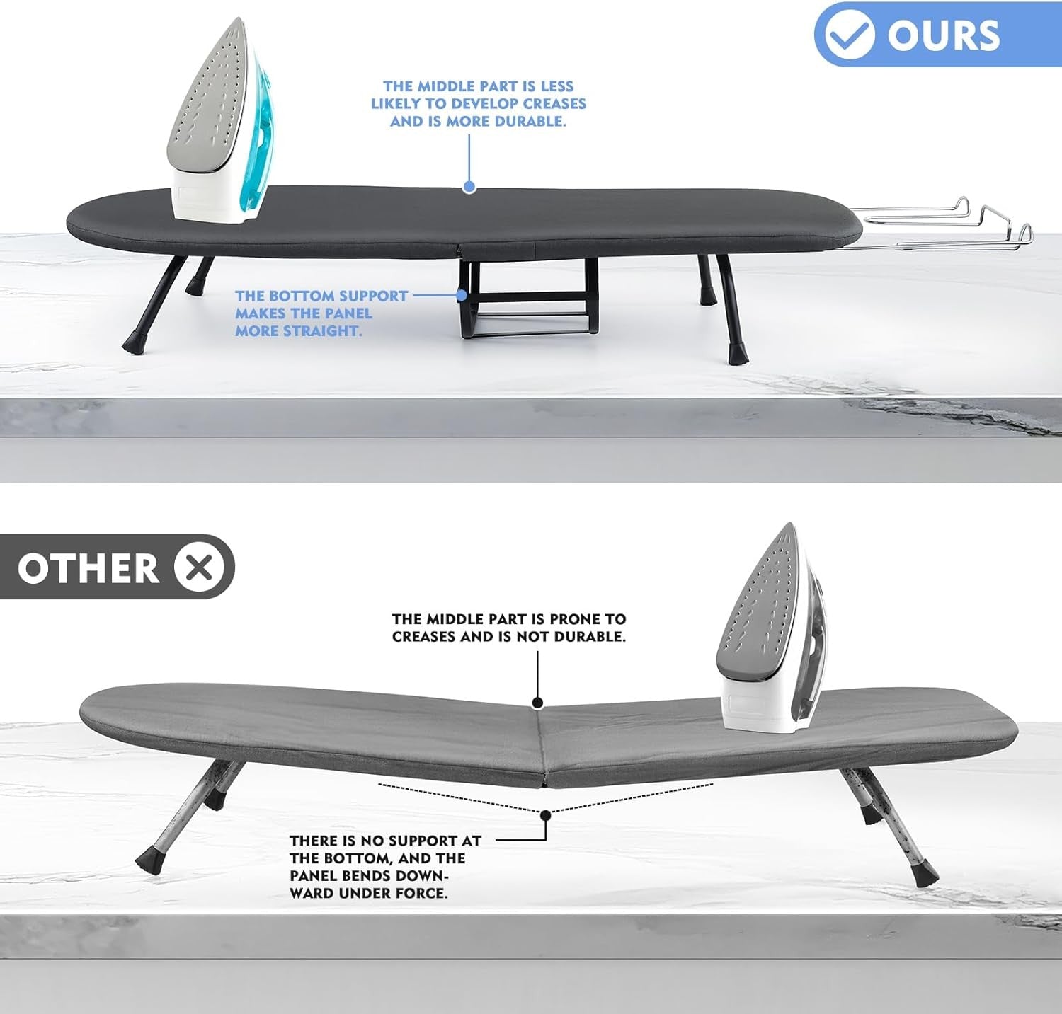 Portable Tabletop Ironing Board with Iron Rest Foldable Travel Black 80x30cm