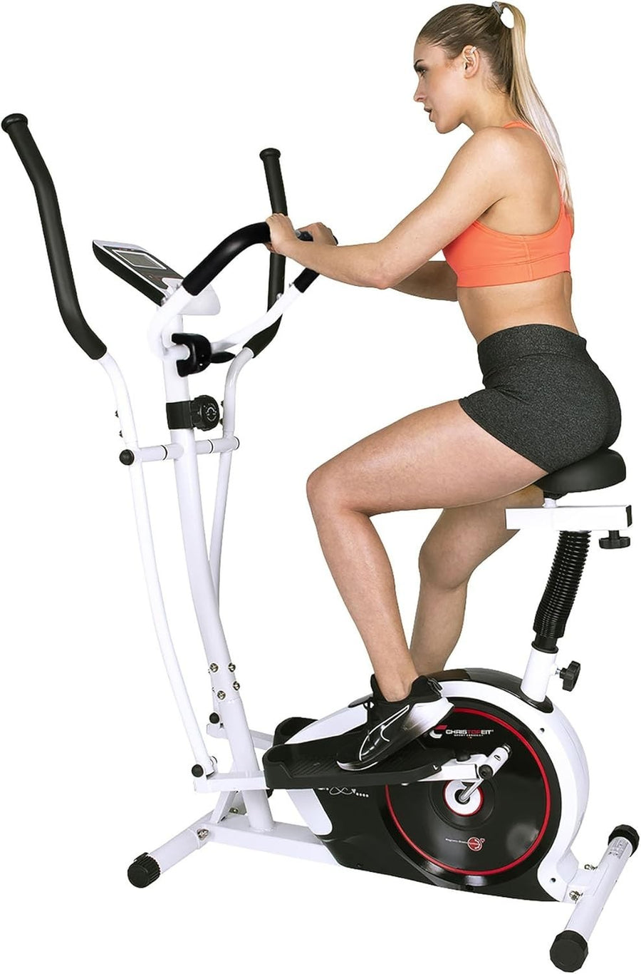2-in-1 Elliptical Cross Trainer & Exercise Bike with Seat 8-Level Magnetic LCD