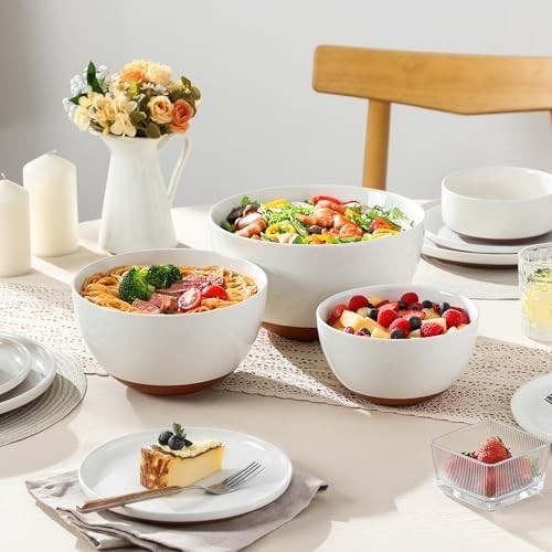 Large Ceramic Mixing Bowls Set of 3 Nesting Salad Soup Prep Bowls