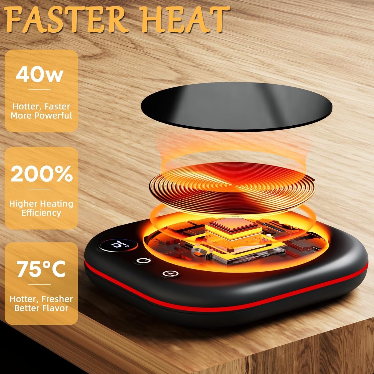 Coffee Mug Warmer 3 Temp 12H Auto Shut Off Desk Cup Heater