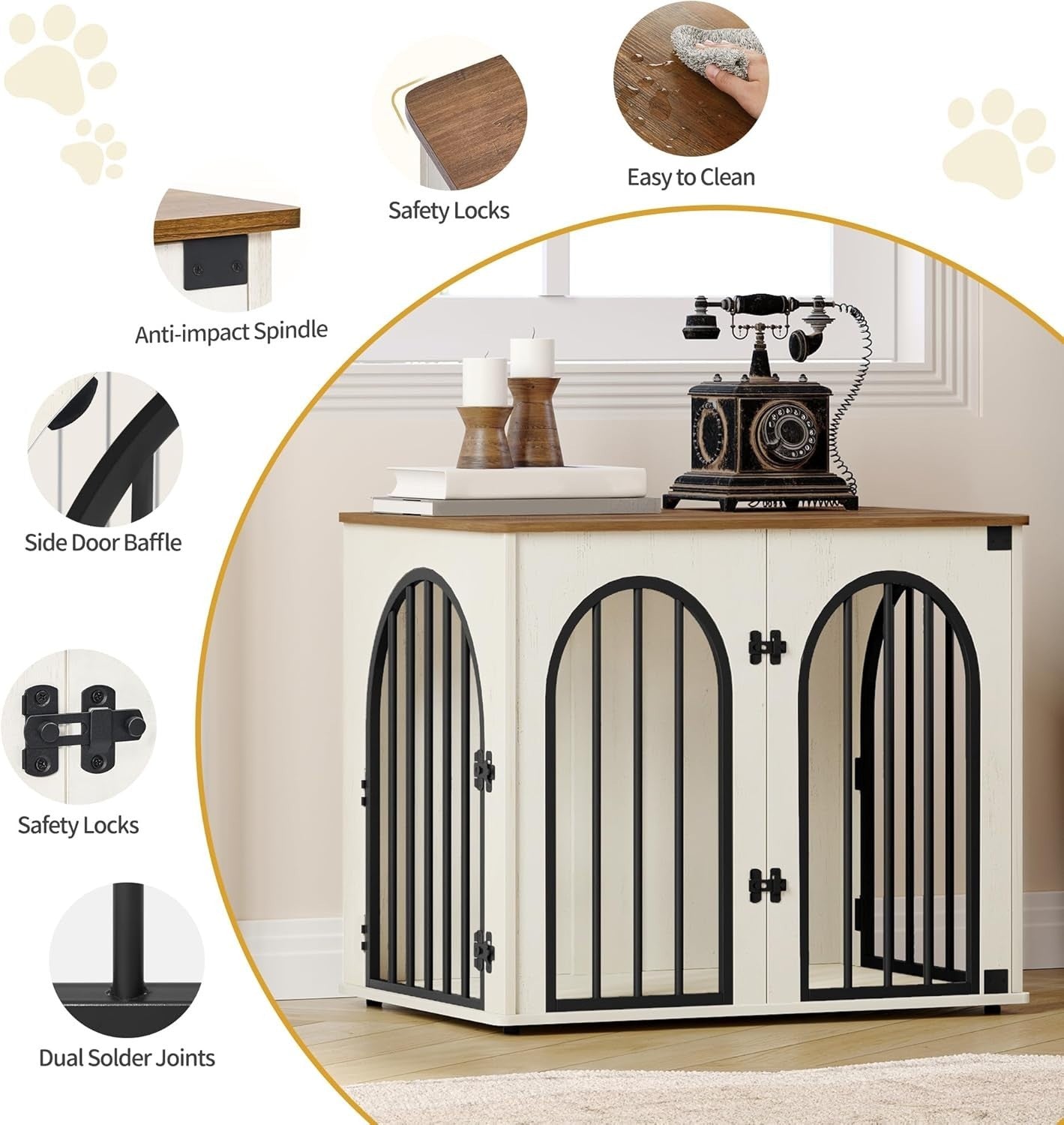 Small Indoor Dog Crate Furniture 68cm – Wooden Kennel Table, Lockable, Anti-Chew