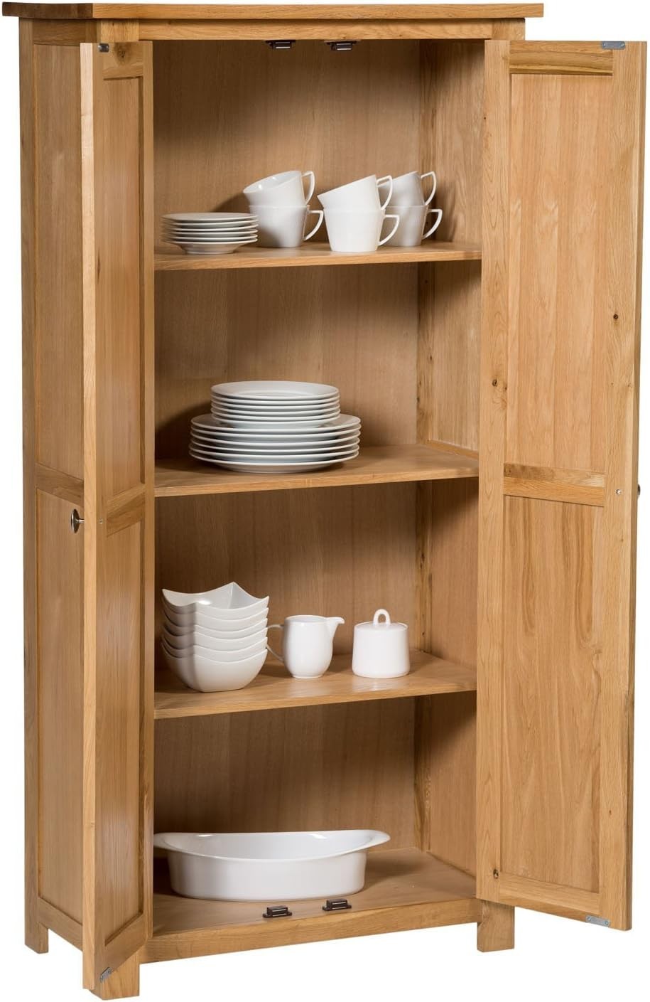 Tall Oak Wooden Storage Cabinet 2 Door Cupboard | Adjustable Shelves Solid Unit