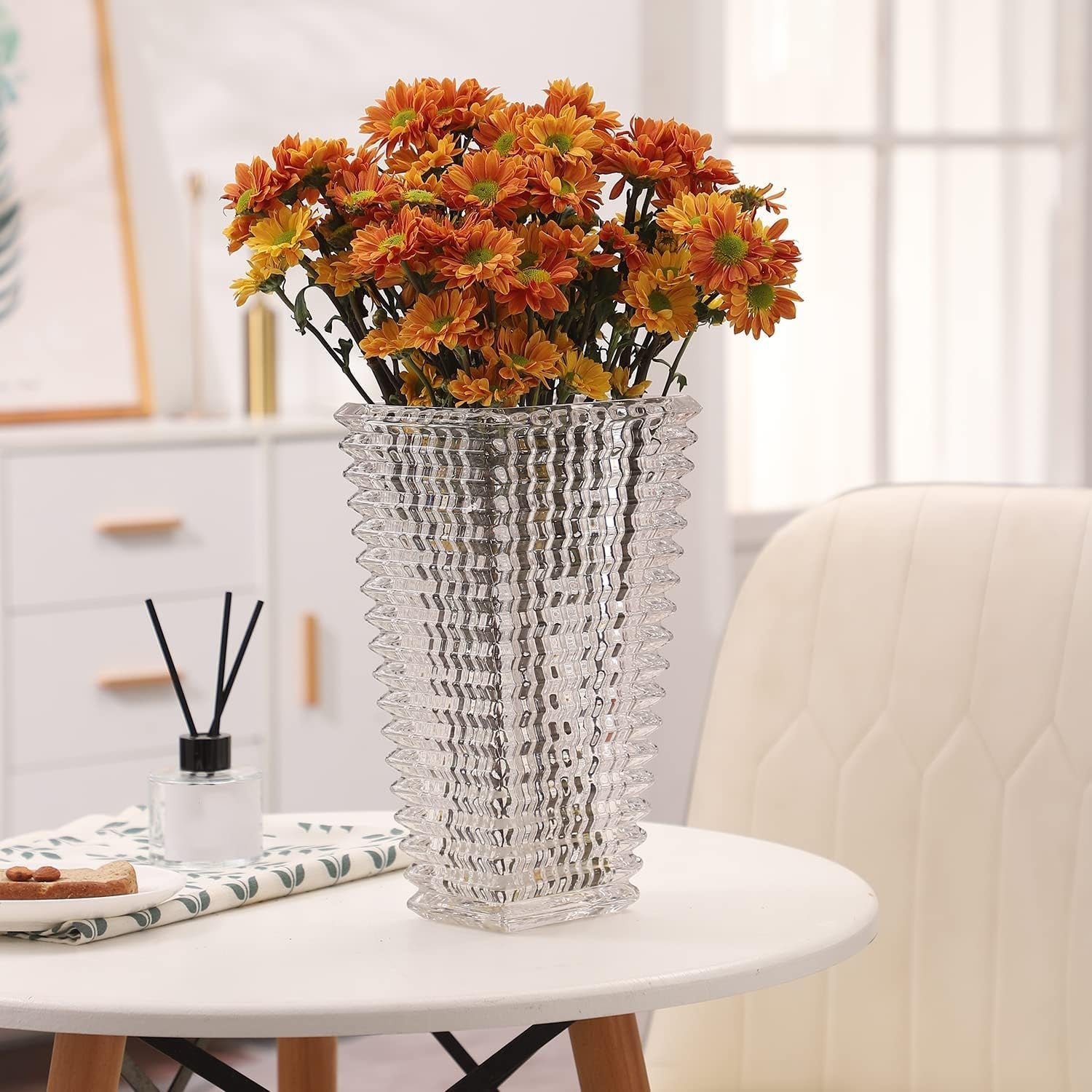 Clear Crystal Glass Vase XL Square Modern Flower Display Table Home Decor