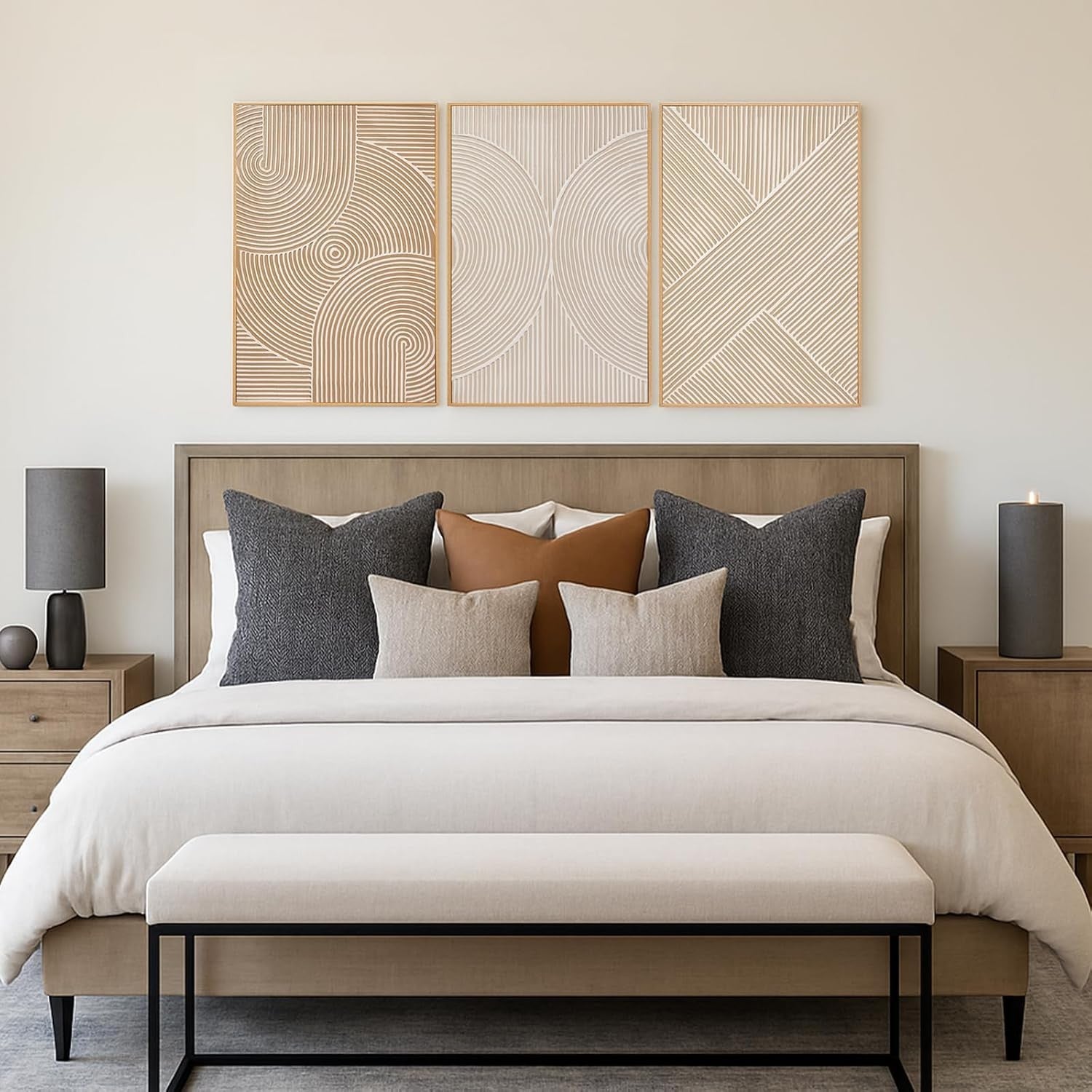 Neutral 3D Textured Wall Art Set of 3 Framed 16x24 Geometric