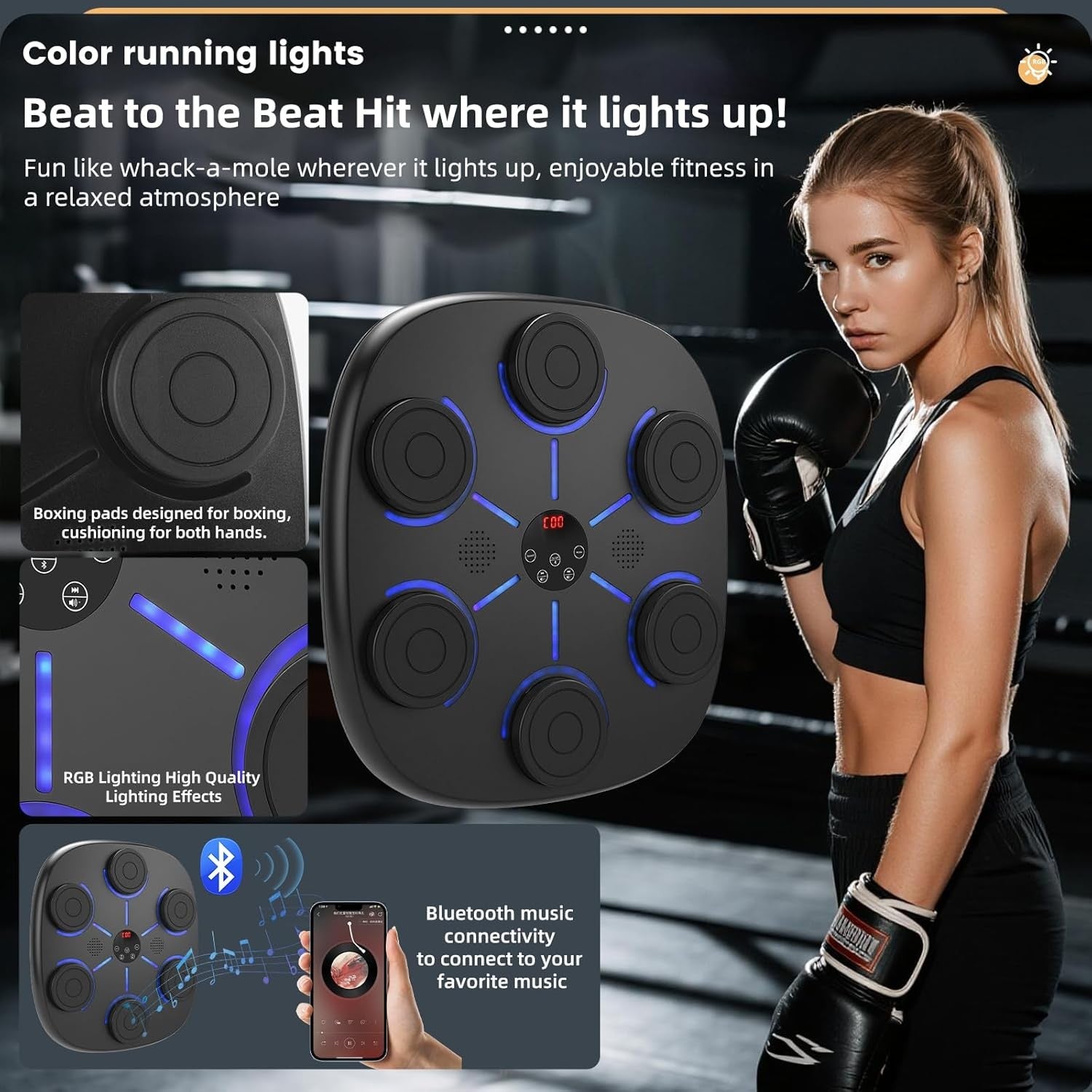 Music Boxing Machine Bluetooth LED Punch Pad Wall Mounted Home Fitness Trainer